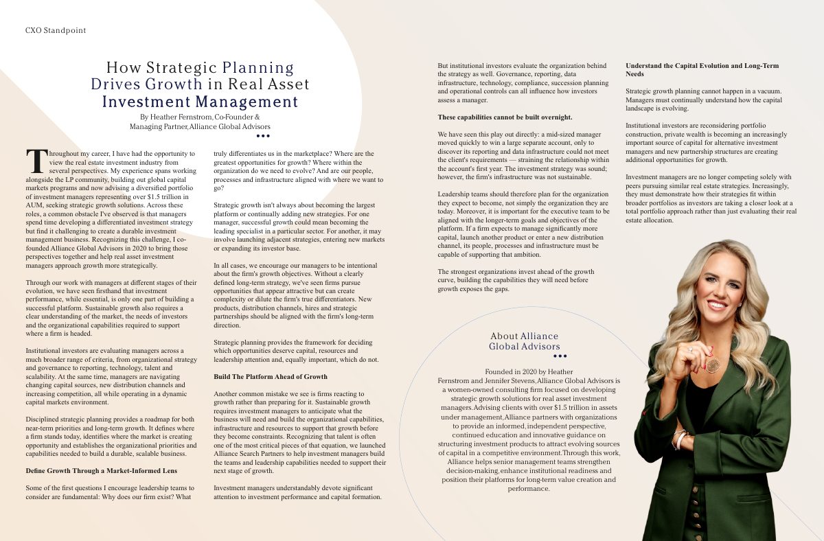 CXO Standpoint article by Heather Fernstrom: How Strategic Planning Drives Growth in Real Asset Investment Management